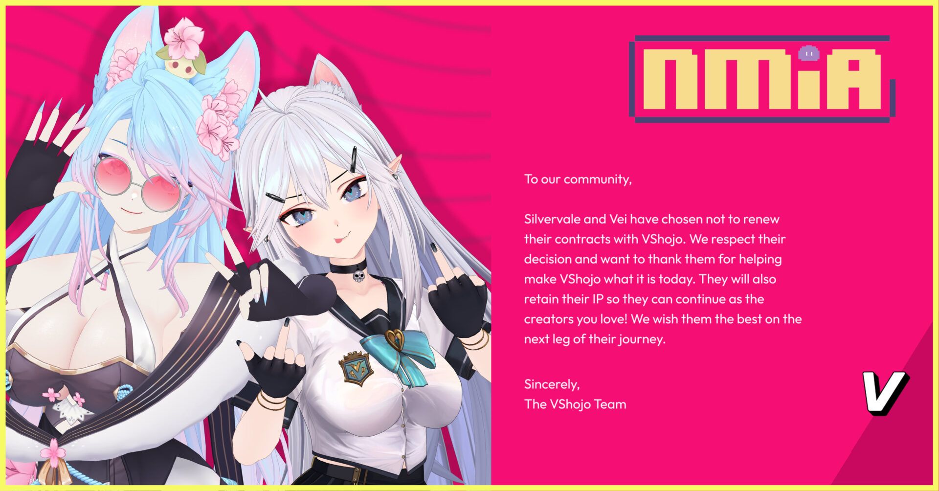 Silvervale與Veibae宣佈脫離歐美Vtuber團隊Vshojo，並轉成個人勢