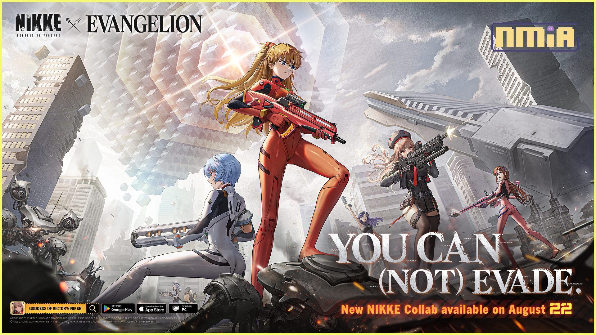 勝利女神NIKKE與新世紀福音戰士聯動合作活動將於 8 月 22 日星期四正式開啟  粉絲喜愛的角色明日香 綾波麗 真希波和葛城美里即將加入遊戲